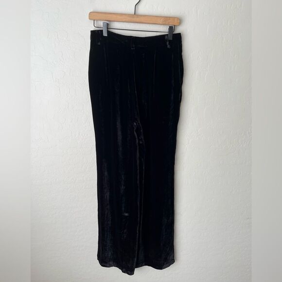 Reformation Wes Velvet Wide Leg Pants Black Size 6 - Picture 2 of 6